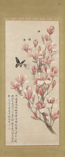 （1889－1959） 于非闇 1948 花卉蝴蝶 日本立軸 設色紙本