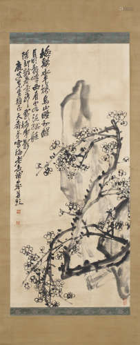 （1844－1927） 吳昌碩 梅花 日本裱軸
附原装布袋 水墨紙本