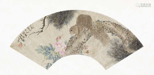 （1835－1893） 任薰 松鼠探花 鏡片 設色金箋