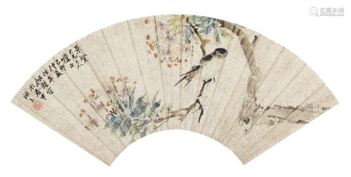 （1840－1895） 任伯年 1879 飛燕春曉 鏡片 設色金箋