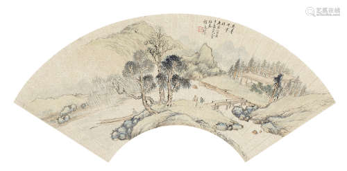 （1796－1858） 程庭鷺 1830 津柳送別 鏡片 設色灑金箋