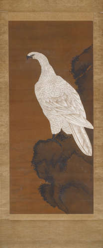 （1632－1690） 王武 白鷹圖 日本裱軸 設色絹本