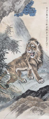 （1884－1961） 熊庚昌 1949 雄獅威吼 軸 設色紙本