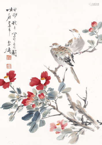 （1903－1982） 王雪濤 1944 花鳥 鏡片 設色紙本