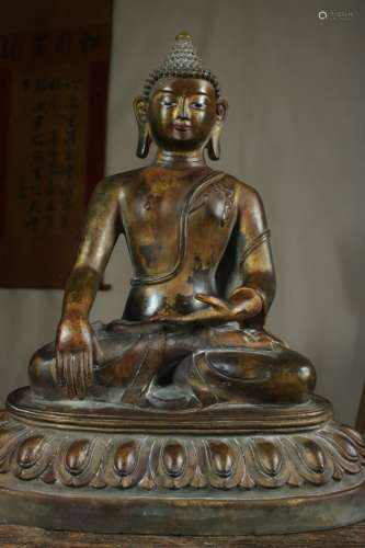 旧藏铜鎏金手工打造一尊释迦牟尼