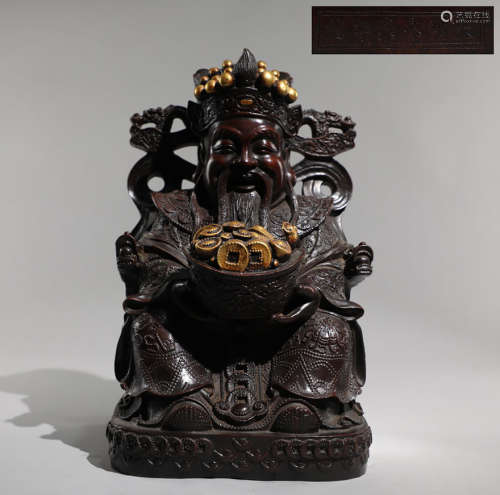 旧藏大明永乐款精铸铜胎鎏金文财神坐像