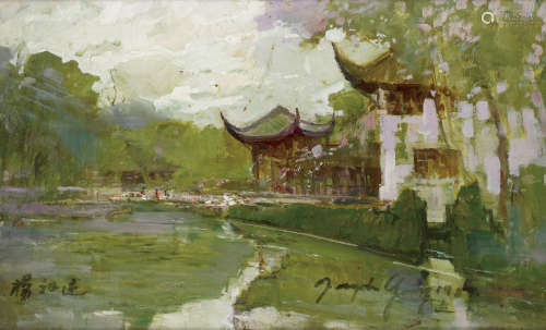 （1913－1995） 楊祖述 1989 湖光榭臺 框 油彩畫布