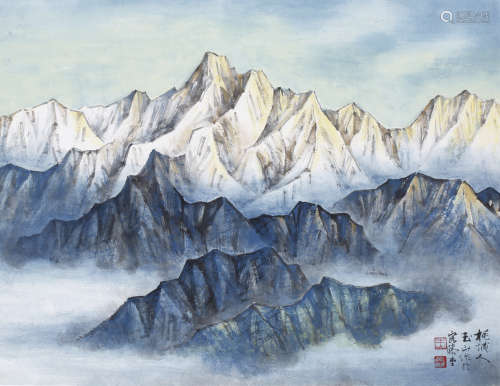（1907－2004） 林玉山 喜馬拉雅雪山 框 膠彩紙本