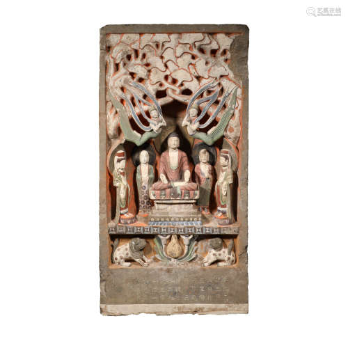中國古代，青石彩繪佛龕（齊）