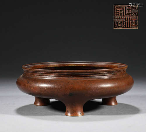 清代，銅製三足爐
