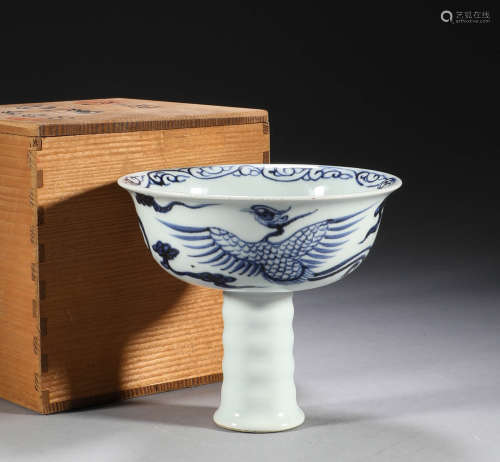 中國古代，青花鳳紋高足杯