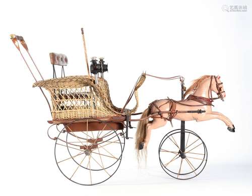 Antique Wicker Children's Horse Drawn Carriage