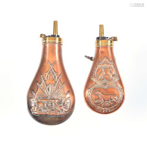 Two Copper Powder Flasks