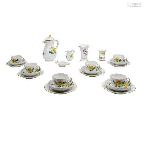 MEISSEN Kaffeeservice f. 6 Personen 'Gelbe Rose', 1. Wahl, 2...