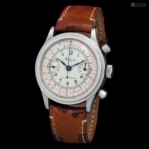 Minerva. Oversize and Enchanting Chronograph Wristwatch in S...