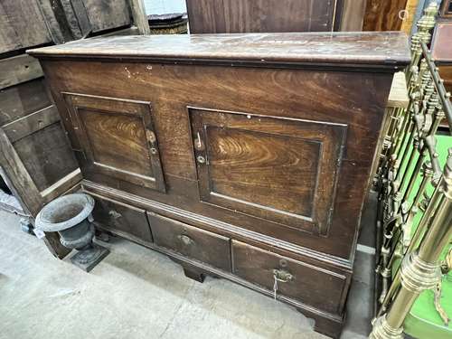 A mid 18th century fruitwood mule chest, adapted, with two p...