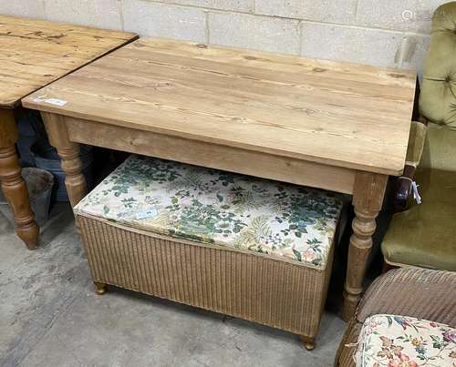 A Victorian style rectangular pine kitchen table, length 131...