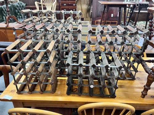 Four vintage wine racks, two labelled Farrow & Jackson L...