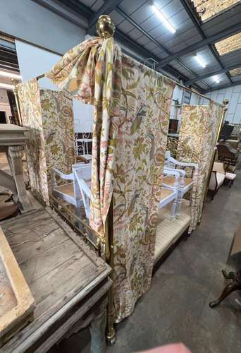 A Victorian style brass four poster bed, width 152cm, length...