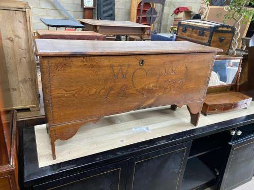 A Georgian ash boarded coffer, later inscribed WW1870, lengt...
