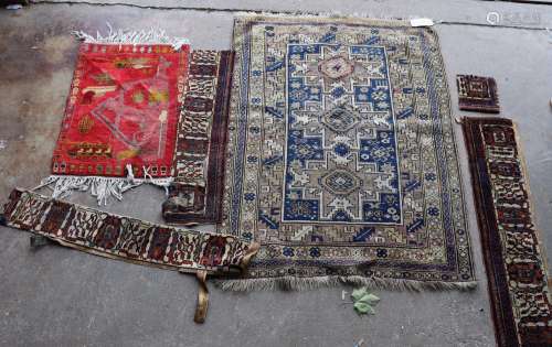An antique Caucasian Derbend rug, 160 x 108cm, a smaller red...