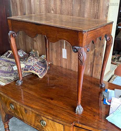 An 18th century walnut silver table, width 75cm, depth 50cm,...