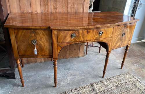 A Regency mahogany bowfront sideboard, length 184cm, depth 7...