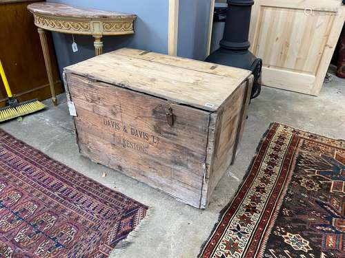 A vintage pine crate marked Davis Davis hd., Folkestone, wid...