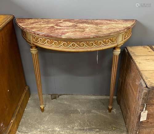 An 18th century style painted faux marble D shaped console t...