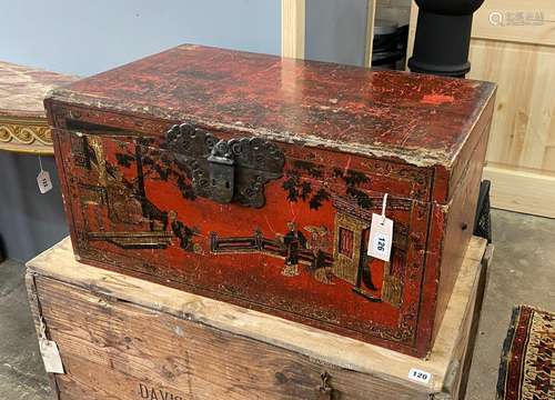 A Chinese scarlet lacquer box, length 70cm, depth 43cm, heig...