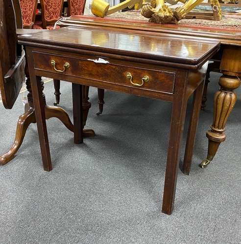 A George III rectangular mahogany folding tea table, width 8...