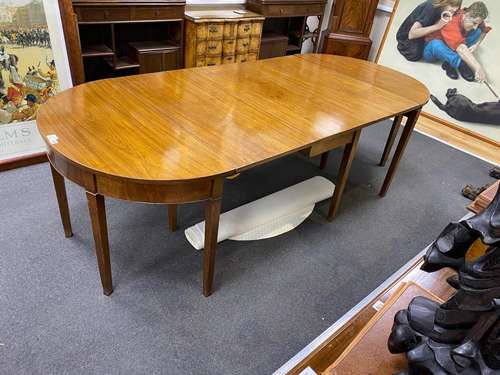 A George III mahogany extending D end dining table, 240cm ex...