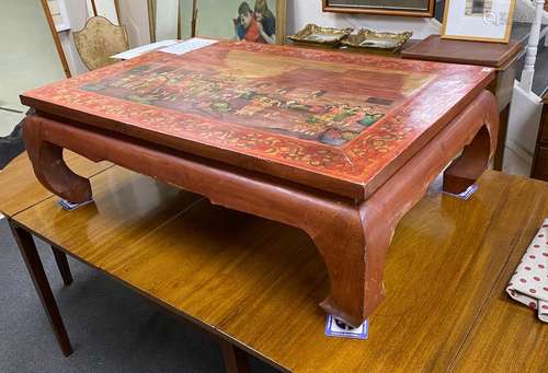 A rectangular painted Thai coffee table width 119cm, depth 7...