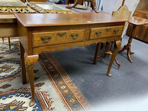 A mid 18th century style two drawer oak dresser base, width ...