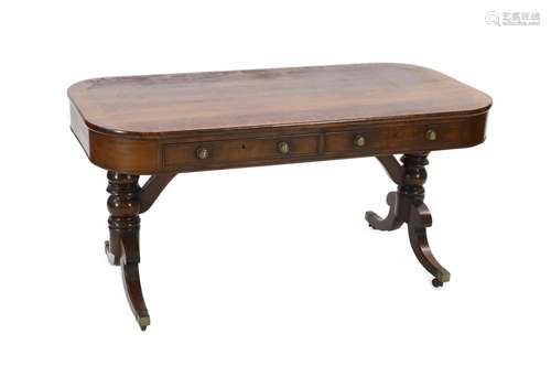 A Regency mahogany library table, with rounded rectangular t...