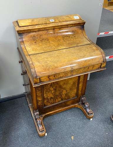 A Victorian burr walnut pop-up piano front davenport, width ...