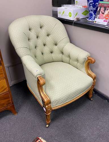 A Victorian carved upholstered elbow chair, width 70cm, dept...