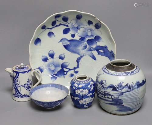 A Japanese Edo period blue and white dish, a Chinese Prunus ...