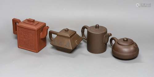 A Chinese Yixing rectangular teapot and three other Yixing t...