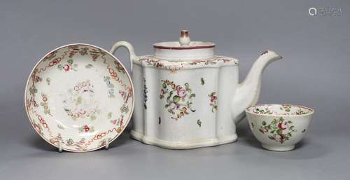 A New Hall type teapot and a similar tea bowl and saucer,tea...