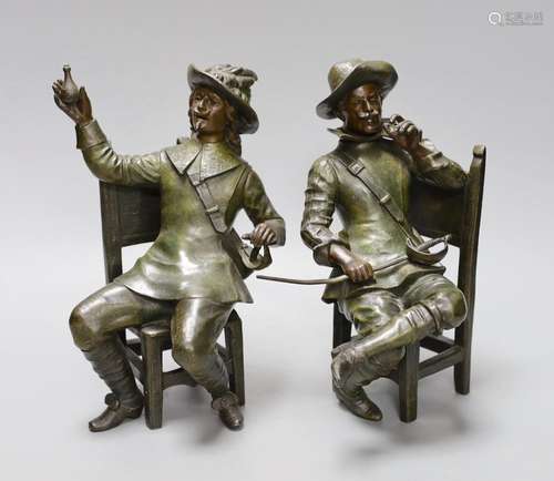 A pair of late 19th century patinated spelter figures of sea...