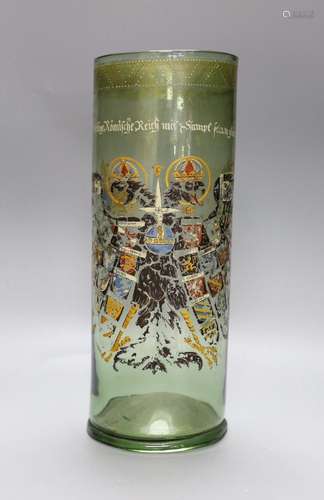 A German glass Humpen with collectors labels on base, painti...