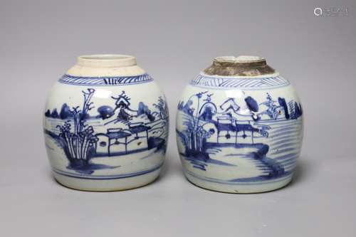 Two 18th century Chinese provincial blue and white jars,tall...