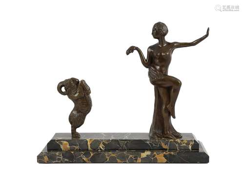 Henri Auguste Payen. An Art Deco bronze group of a female da...