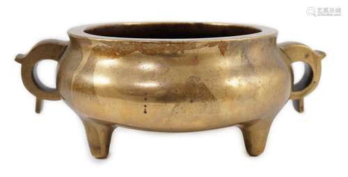 A large Chinese bronze censer, ding, 18th century, with sixt...