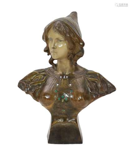 An Art Nouveau Goldscheider cold-painted terracotta bust of ...