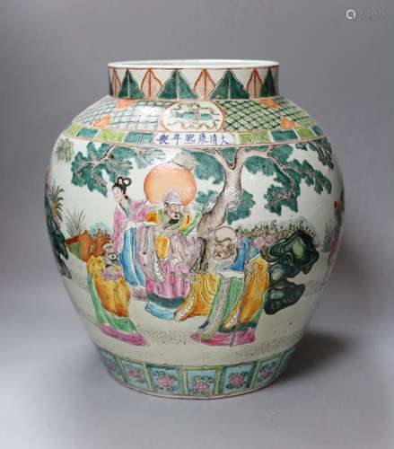 A large Chinese famille rose jar,39 cms high,