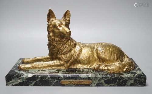 After D H Chiparus, a gilt metal figure of a German Shepherd...