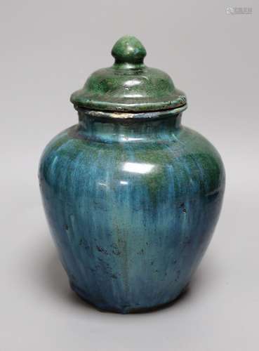 A Chinese mottle glazed terracotta jar and cover, 19th centu...