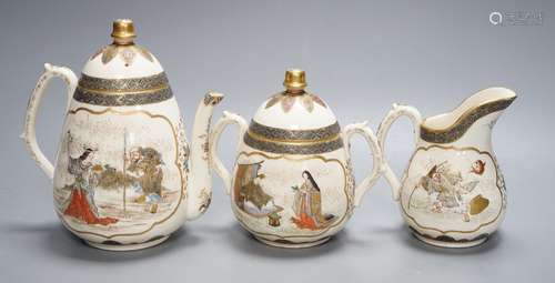 A three piece Japanese Satsuma pottery part tea set, Meiji p...